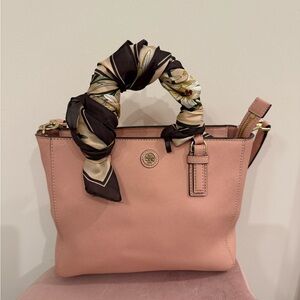 Limited Baby Pink Leather Tote Bag with Scarf Accent